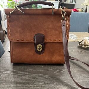 Altar'd State VintageStyle Brown Faux Leather Top Handle Crossbody Purse Satchel